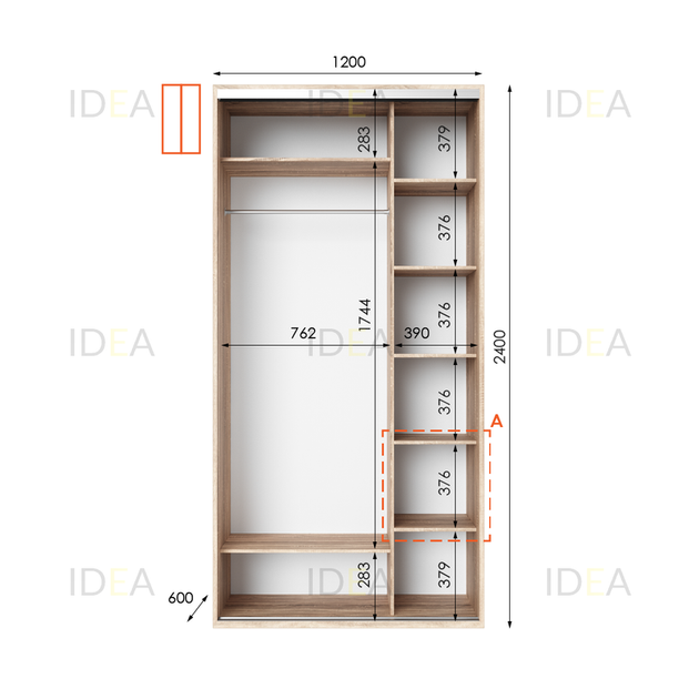 Шафа-купе IDEA серія 1 120 x 60 x 240 см Дуб сонома - изображение 2