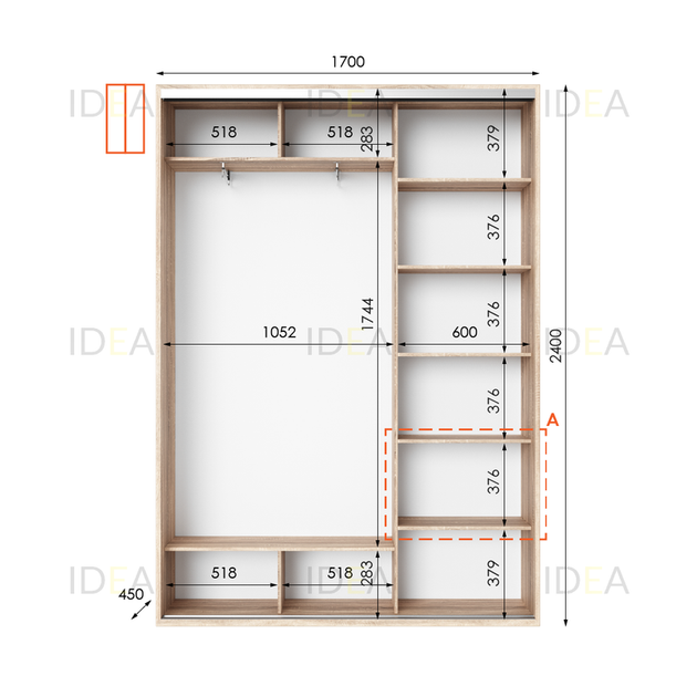 Шафа-купе IDEA серія 1 170 x 45 x 240 см Дуб сонома - Фото 2 Шафа-купе IDEA серія 1 170 x 45 x 240 см Дуб сонома - изображение 2