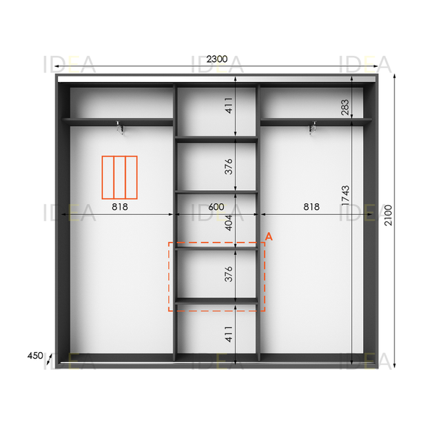 Шафа-купе IDEA серія 6 230 x 45 x 210 см Антрацит Дзеркало - изображение 2