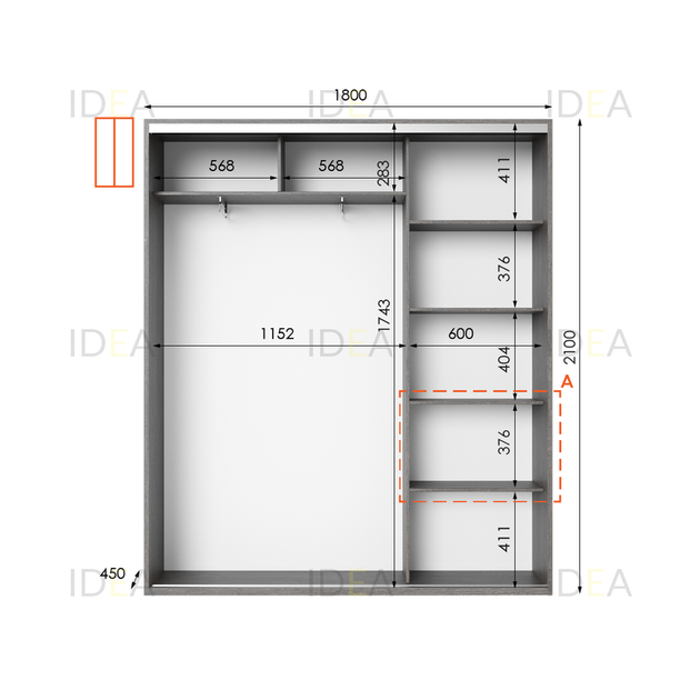 Шафа-купе IDEA серія 5 180 x 45 x 210 см Венге темний - изображение 2