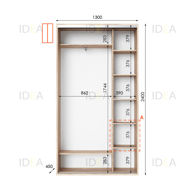 Шафа-купе IDEA серія 1 130 x 45 x 240 см Дуб сонома - изображение 2