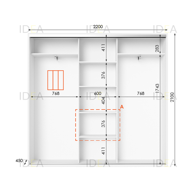 Шафа-купе IDEA серія 6 220 x 45 x 210 см Білий Дзеркало - изображение 2