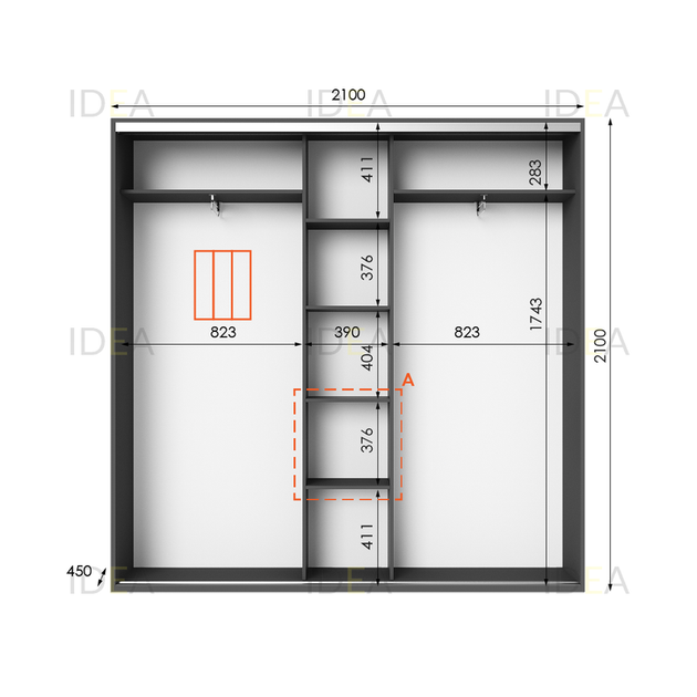 Шафа-купе IDEA серія 6 210 x 45 x 210 см Антрацит Дзеркало - Фото 2 Шафа-купе IDEA серія 6 210 x 45 x 210 см Антрацит Дзеркало - изображение 2