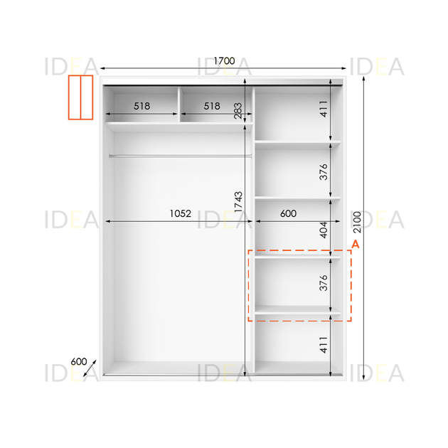 Шафа-купе IDEA серія 5 170 x 45 x 210 см Білий - изображение 2