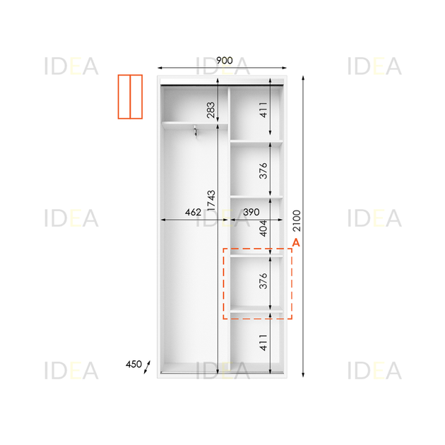 Шафа-купе IDEA серія 10 90 x 45 x 210 см Білий - изображение 2