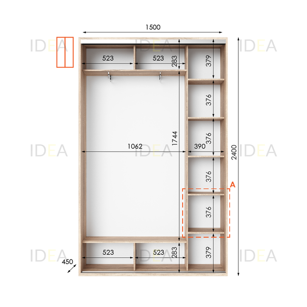 Шафа-купе IDEA серія 1 150 x 45 x 240 см Дуб сонома - изображение 2