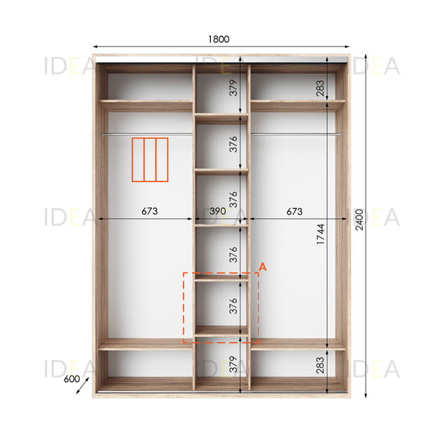 Шафа-купе IDEA серія 2 180 x 60 x 240 см Дуб сонома Дзеркало - изображение 2