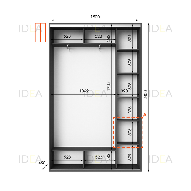 Шафа-купе IDEA серія 1 150 x 45 x 240 см Антрацит - изображение 2