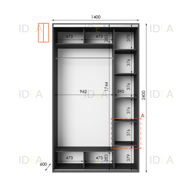 Шафа-купе IDEA серія 1 140 x 60 x 240 см Антрацит Дзеркало - Фото 2 Шафа-купе IDEA серія 1 140 x 60 x 240 см Антрацит Дзеркало - изображение 2