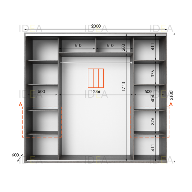 Шафа-купе IDEA серія 7 230 x 60 x 210 см Венге темний Дзеркало - изображение 2