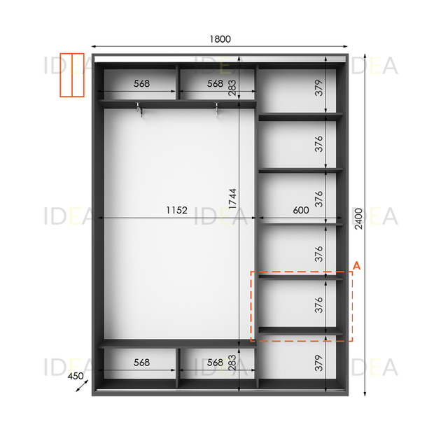 Шафа-купе IDEA серія 1 180 x 45 x 240 см Антрацит - изображение 2