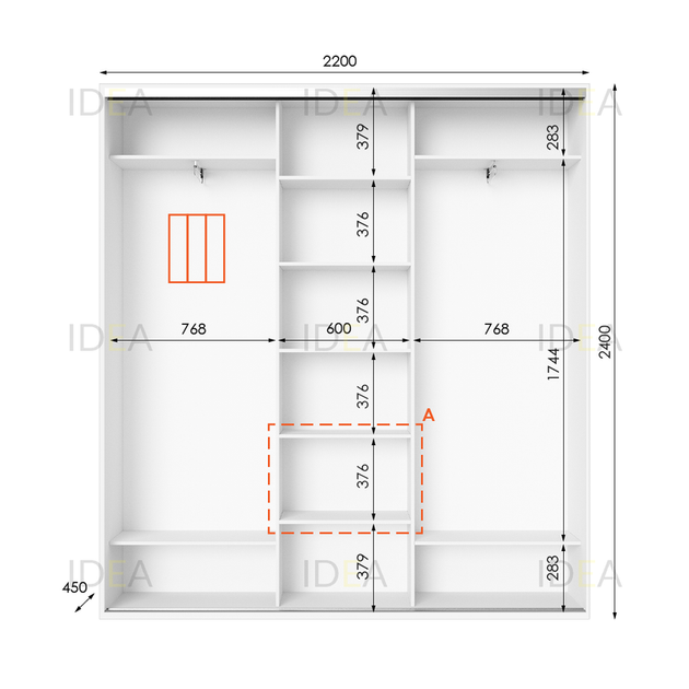 Шафа-купе IDEA серія 2 220 x 45 x 240 см Білий Дзеркало - Фото 2 Шафа-купе IDEA серія 2 220 x 45 x 240 см Білий Дзеркало - изображение 2