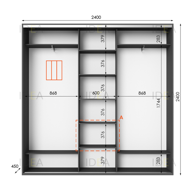 Шафа-купе IDEA серія 2 240 x 45 x 240 см Антрацит Дзеркало - изображение 2