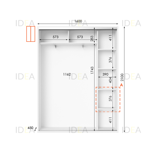 Шафа-купе IDEA серія 5 160 x 45 x 210 см Білий - изображение 2