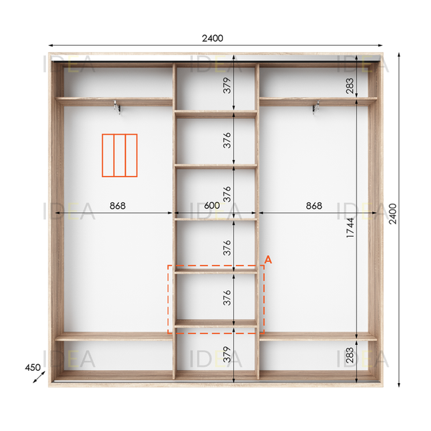 Шафа-купе IDEA серія 2 240 x 45 x 240 см Дуб сонома Дзеркало - изображение 2