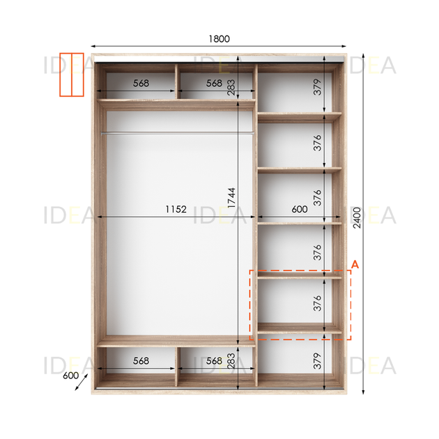Шафа-купе IDEA серія 1 180 x 60 x 240 см Дуб сонома - изображение 2