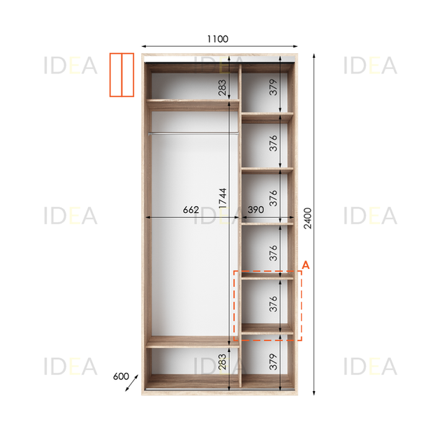 Шафа-купе IDEA серія 1 110 x 60 x 240 см Дуб сонома - изображение 2