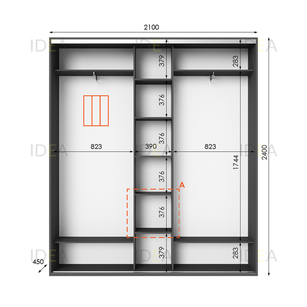 Шафа-купе IDEA серія 2 210 x 45 x 240 см Антрацит Дзеркало - изображение 2