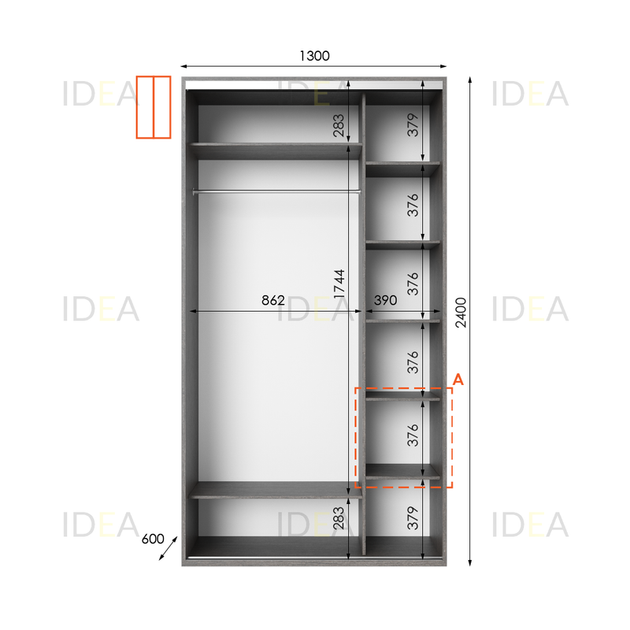 Шафа-купе IDEA серія 1 130 x 60 x 240 см Венге темний Дзеркало - изображение 2
