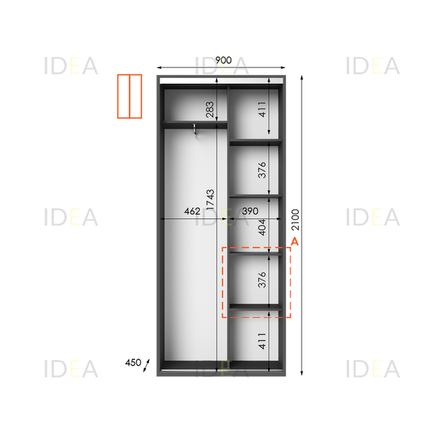 Шафа-купе IDEA серія 10 90 x 45 x 210 см Антрацит - Фото 2 Шафа-купе IDEA серія 10 90 x 45 x 210 см Антрацит - изображение 2