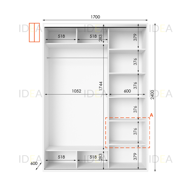 Шафа-купе IDEA серія 1 170 x 60 x 240 см Білий - изображение 2