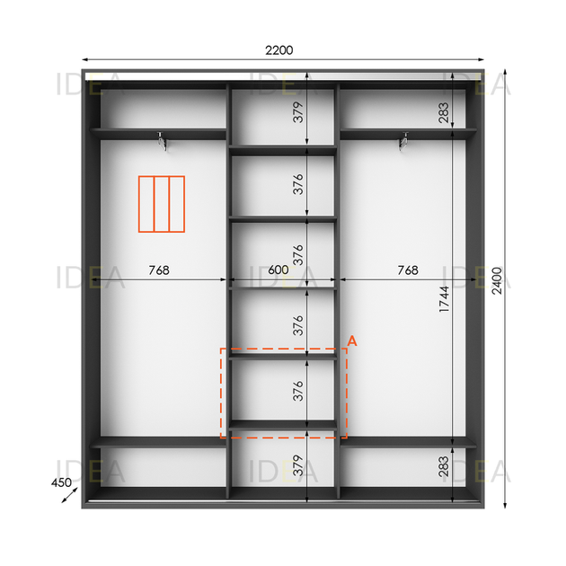 Шафа-купе IDEA серія 2 220 x 45 x 240 см Антрацит Дзеркало - изображение 2