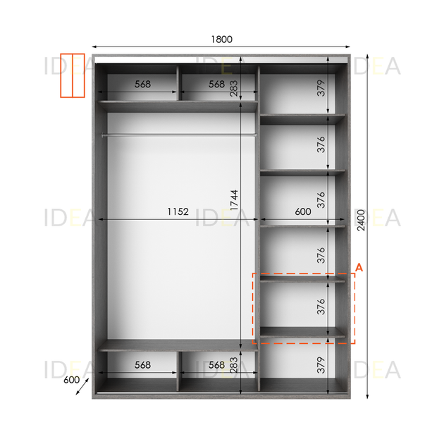 Шафа-купе IDEA серія 1 180 x 60 x 240 см Венге темний - изображение 2