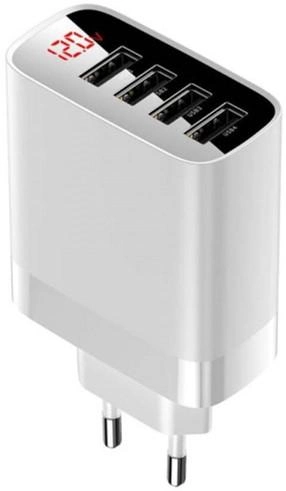 Мережевий зарядний пристрій Baseus Mirror Lake Digital Display 4 USB Travel Charger 30 W (EU) White (CCJMHB-B02) - зображення 2