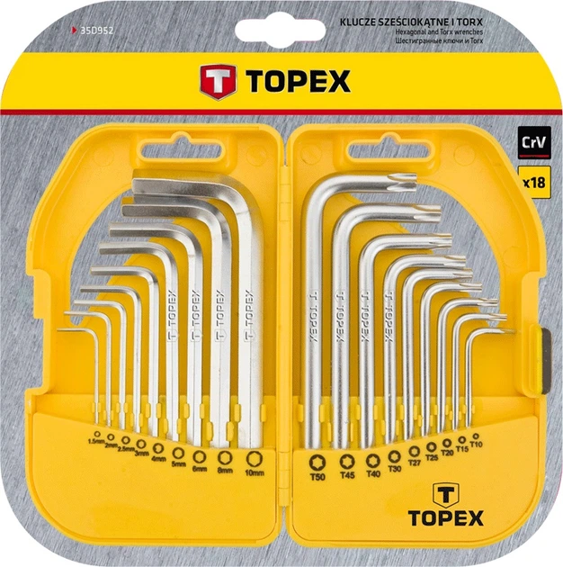 Набір шестигранних ключів Topex 35D952 HEX/Torx 2-10мм 18шт у кейсі - зображення 2