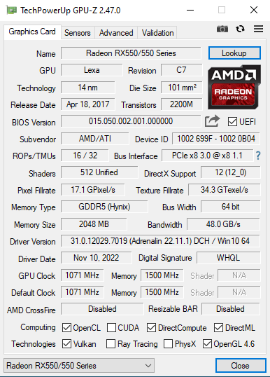 Дискретная видеокарта AMD Radeon RX 550, 2 GB GDDR5, 64-bit / DVI, HDMI - Фото 6 Дискретная видеокарта AMD Radeon RX 550, 2 GB GDDR5, 64-bit / DVI, HDMI - изображение 6