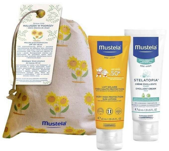 Zestaw do pielęgnacji skóry dla niemowląt Mustela Sun Lotion przeciwsłoneczny SPF 50+ 40 ml + Krem do twarzy 40 ml (5908216299421) - obraz 1