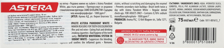 Відбілювальна зубна паста від пародонтозу - Astera Parodont White Toothpaste 75ml (486699-92276) - изображение 3