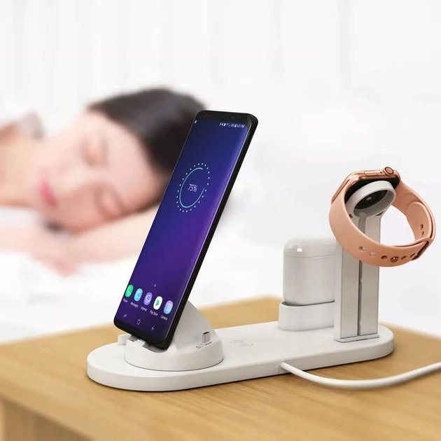 Зарядний пристрій VIKEFON з інтерфейсом iPhone / Micro USB / Type-C, зарядна док-станція для смартфона / навушників / годинника, білий "G" (78480113) - Фото 4 Зарядний пристрій VIKEFON з інтерфейсом iPhone / Micro USB / Type-C, зарядна док-станція для смартфона / навушників / годинника, білий "G" (78480113) - зображення 4
