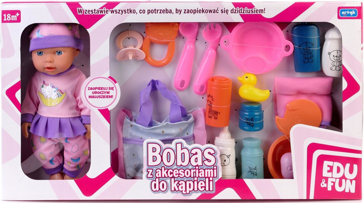 Lalka bobas Artyk Edu & Fun z akcesoriami do kąpieli 28 cm (5901811125683) - obraz 1