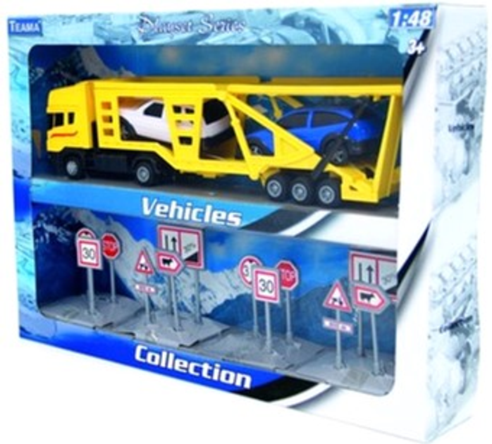 Евакуатор Teama Toys Scania з дорожніми знаками Жовтий (4897021683772) - зображення 1
