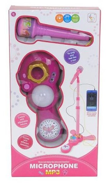 Mikrofon Adar ze statywem i MP3 karaoke Różowy (5901271508538) - obraz 1