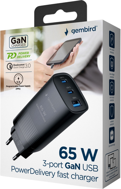 Ładowarka sieciowa Gembird 65 W Black (TA-UC-PDQC65-01-BK) - obraz 4
