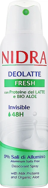 Дезодорант освіжуючий з молочними протеїнами й алое - Nidra Deolatte Fresh 48H Spray 150ml (1098323-31017896) - Фото 1 Дезодорант освіжуючий з молочними протеїнами й алое - Nidra Deolatte Fresh 48H Spray 150ml (1098323-31017896) - изображение 1