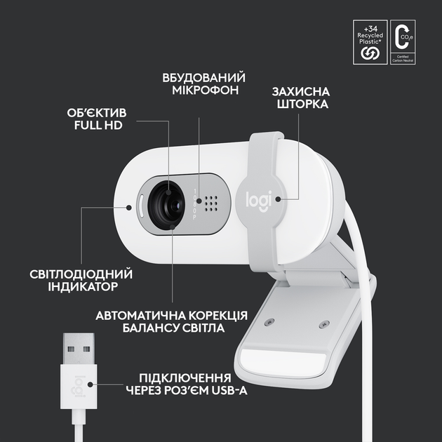 Kamera internetowa Logitech Brio 100 Full HD Webcam Off White (960-001617) - obraz 5