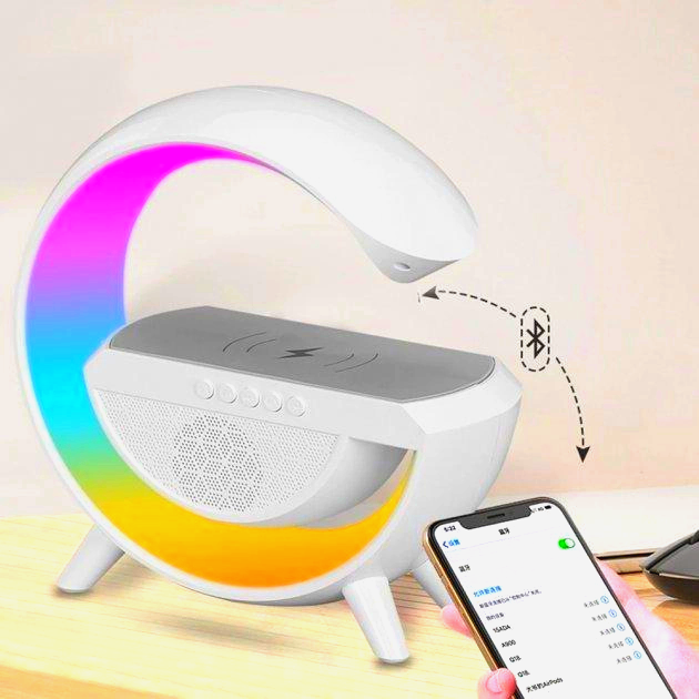 Настільна смарт-лампа нічник BT2301 RGB G-Smart Light з бездротовою зарядкою та Bluetooth колонкою - зображення 7