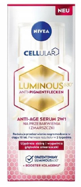 Serum do twarzy Nivea Cellular Luminous 630 Serum Anti-Age 2 in 1 przeciwzmarszczkowy redukujący przebrawienia 30 ml (4006000018089) - obraz 1