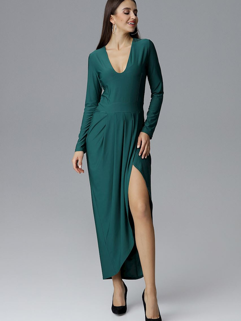 Sukienka kopertowa długa jesienna damska Figl M636 S Zielona (5902194361415) - obraz 1