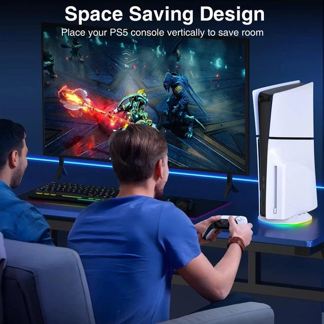 Вертикальный стенд PS5 Slim подставка держатель BebonCool для Sony PlayStation PS5 Slim с RGB подсветкой и 2 USB Hub Белый - изображение 5