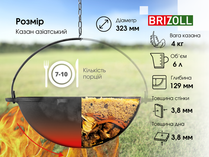 Казан чугунный азиатский 6 л Brizoll - изображение 3