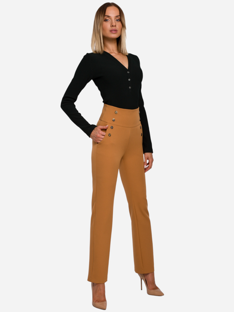 Spodnie regular fit damskie z wysokim stanem Made Of Emotion M530 L Cynamon (5903068490446) - obraz 3