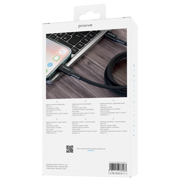 Кабель Proove Speed Line Type-C to Type С 240W USB 4.0 1m Black - Фото 3 Кабель Proove Speed Line Type-C to Type С 240W USB 4.0 1m Black - зображення 3