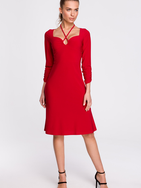 Sukienka midi jesienna damska Stylove S308 2XL Czerwona (5903887663076) - obraz 1