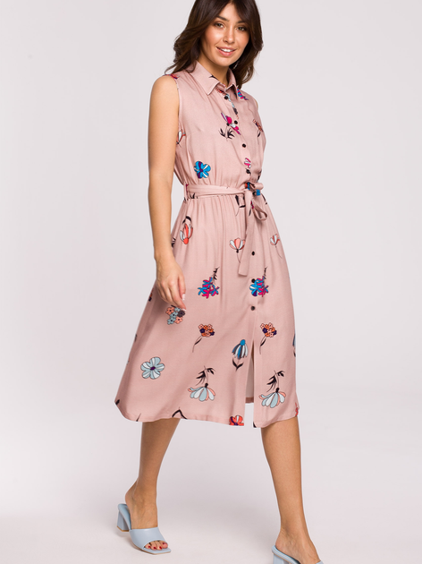 Sukienka koszulowa midi letnia damska BeWear B230 S Różowa (5903887656740) - obraz 1
