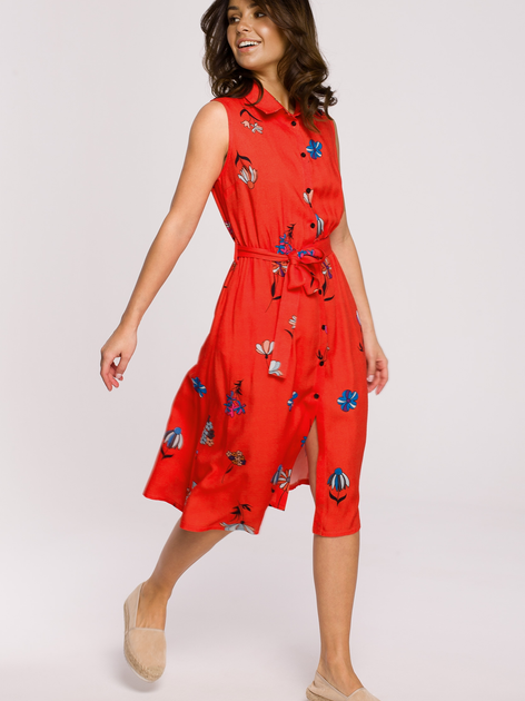 Sukienka koszulowa midi letnia damska BeWear B230 2XL Czerwona (5903887656818) - obraz 1
