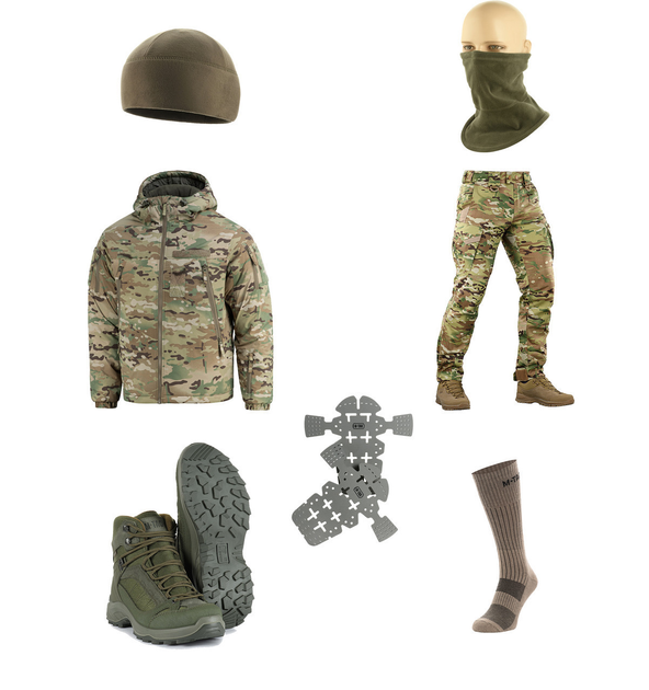 M-tac комплект куртка, штани з тактичними наколінниками, черевики, шапка, бафф Мультикам S - зображення 1